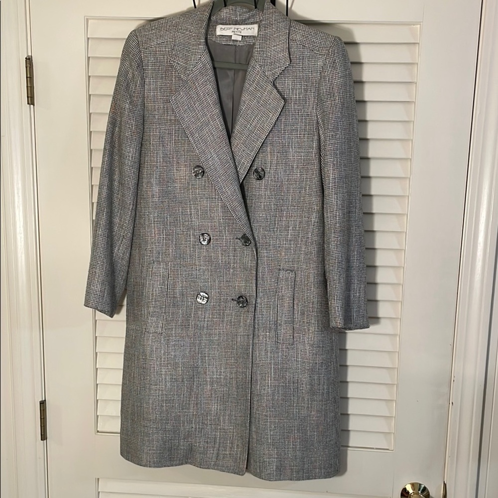Bert Newman Multicolor Double Breast Pea Coat Glen Tweed Plaid
